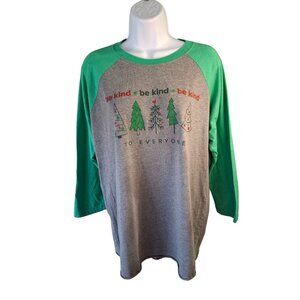 Next Level Be Kind Christmas Graphic Raglan Shirt L Gray Green Long Sleeve Tee